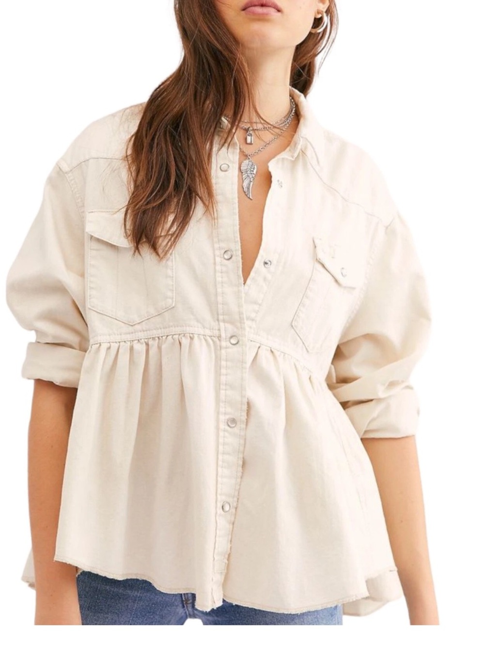 Free Peopke/We the Free Dylan Babydoll denim shirt jacket- worn about 2-3 times
